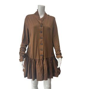 $580 NWT Rundholz Dip Clay Brown Mini Ruffle Button Blouse Dress Jacket size XL